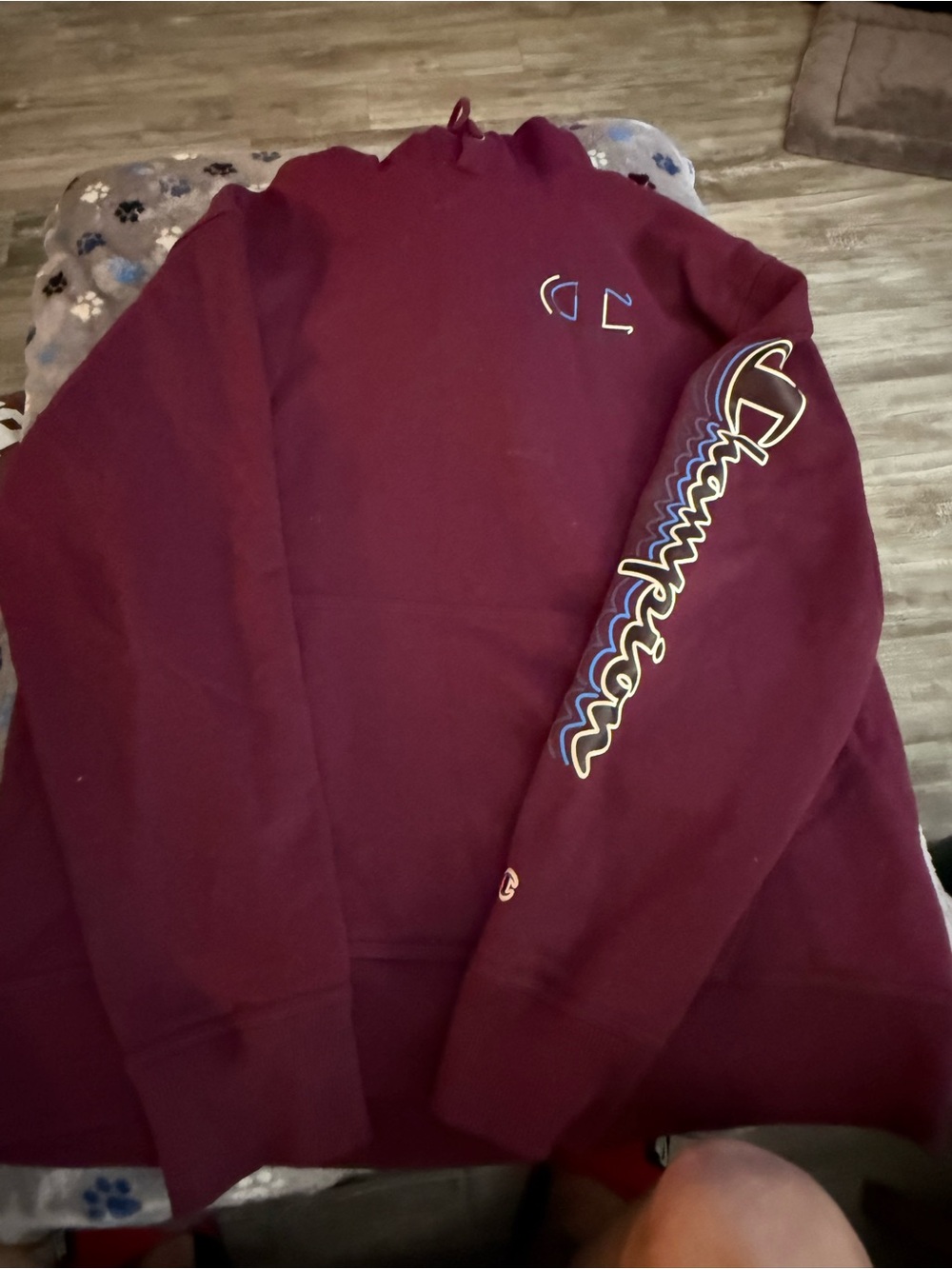 Champion Men’s Burgundy Crewneck Sweatshirt with Script Sleeve